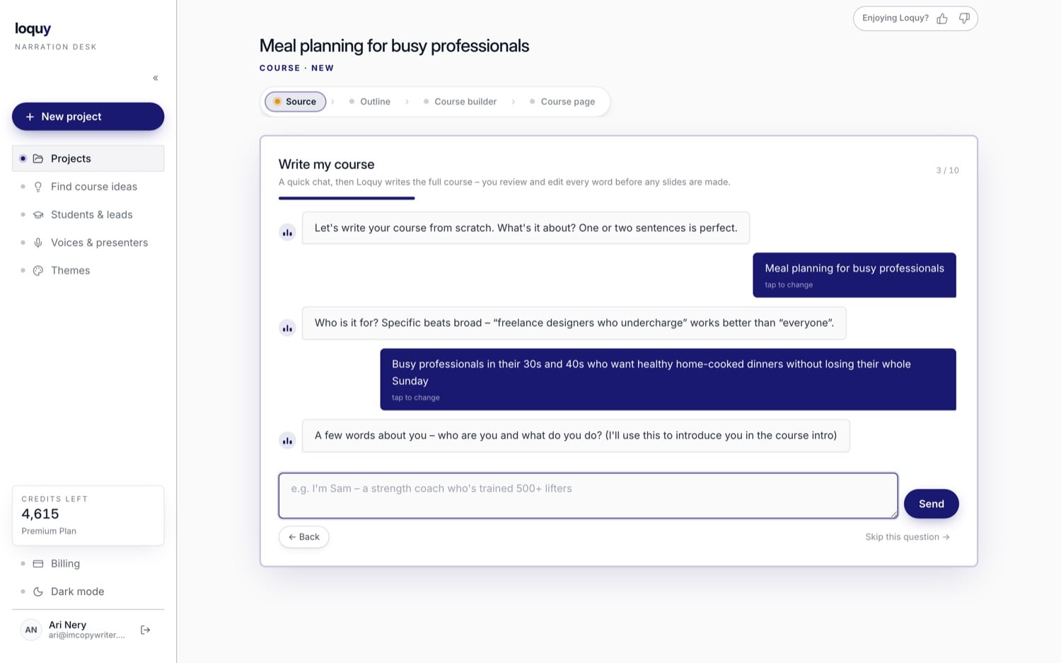 Loquy's friendly course brief chat